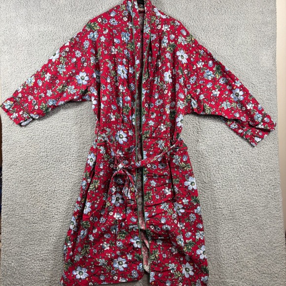 Victoria's Secret Other - Vintage Victorias Secret Gold Label Womens Robe M/L Red Blue Floral Wrap 50in